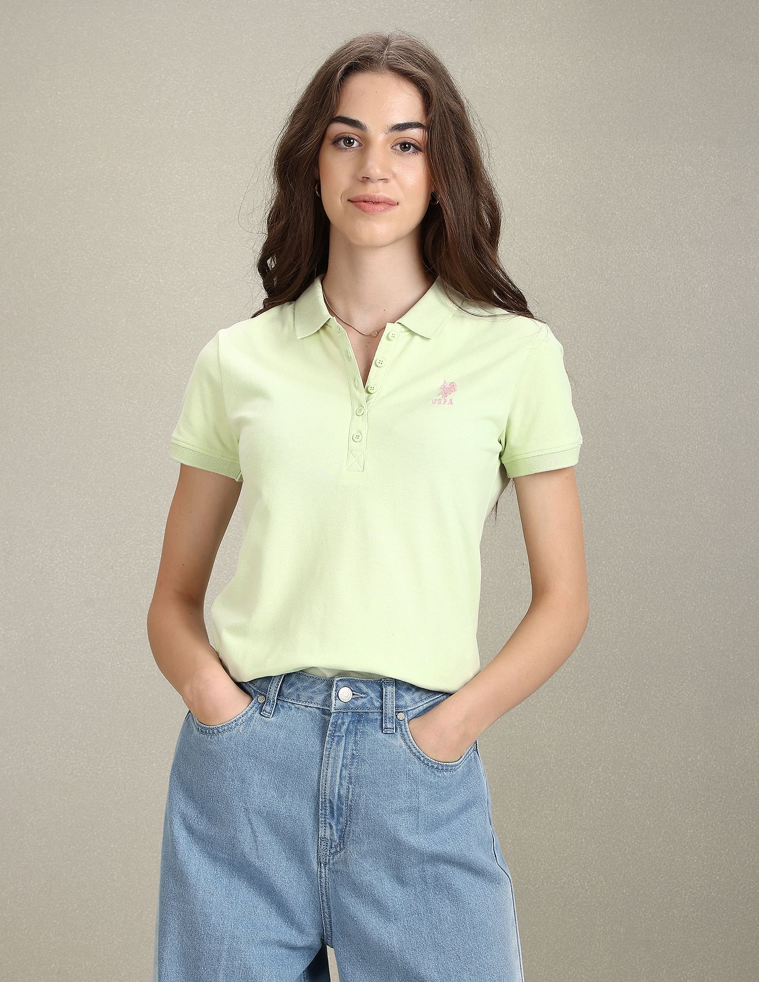 U.S. Polo Assn. Women Solid Slim Polo Shirt