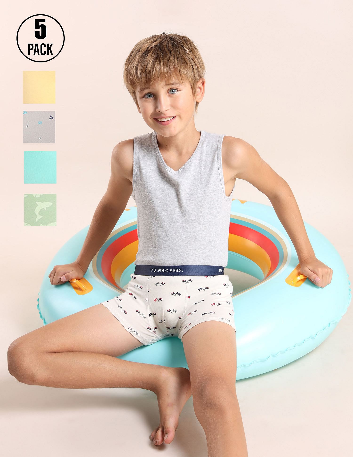 USPA Innerwear Boys Mid Rise Cotton Spandex Trunks - Pack Of 5