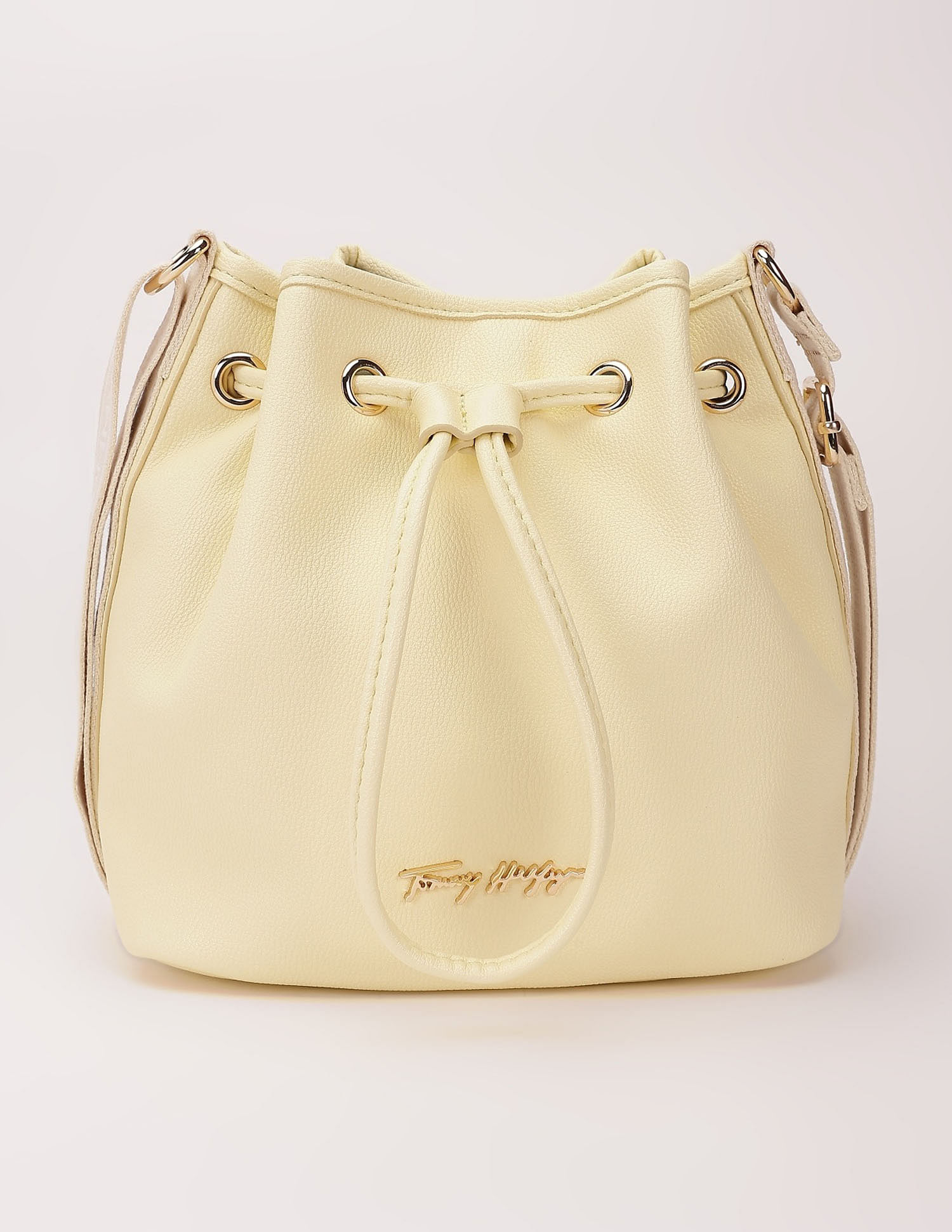 Tommy Hilfiger Solid Yellow Pu Bucket Bag