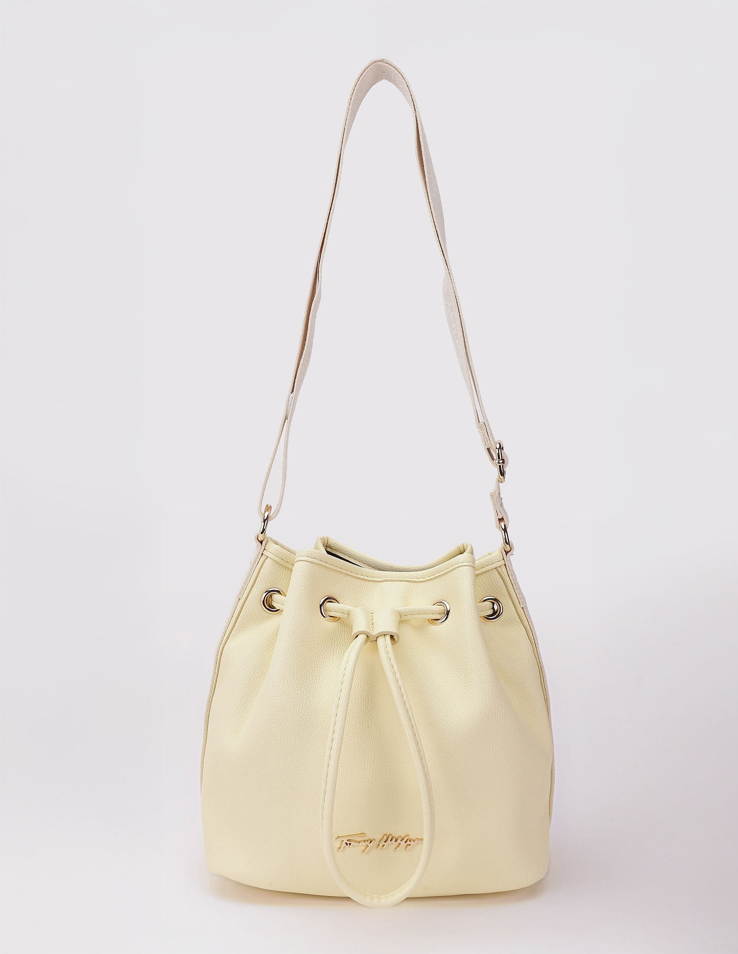 Tommy Hilfiger Solid Yellow Pu Bucket Bag