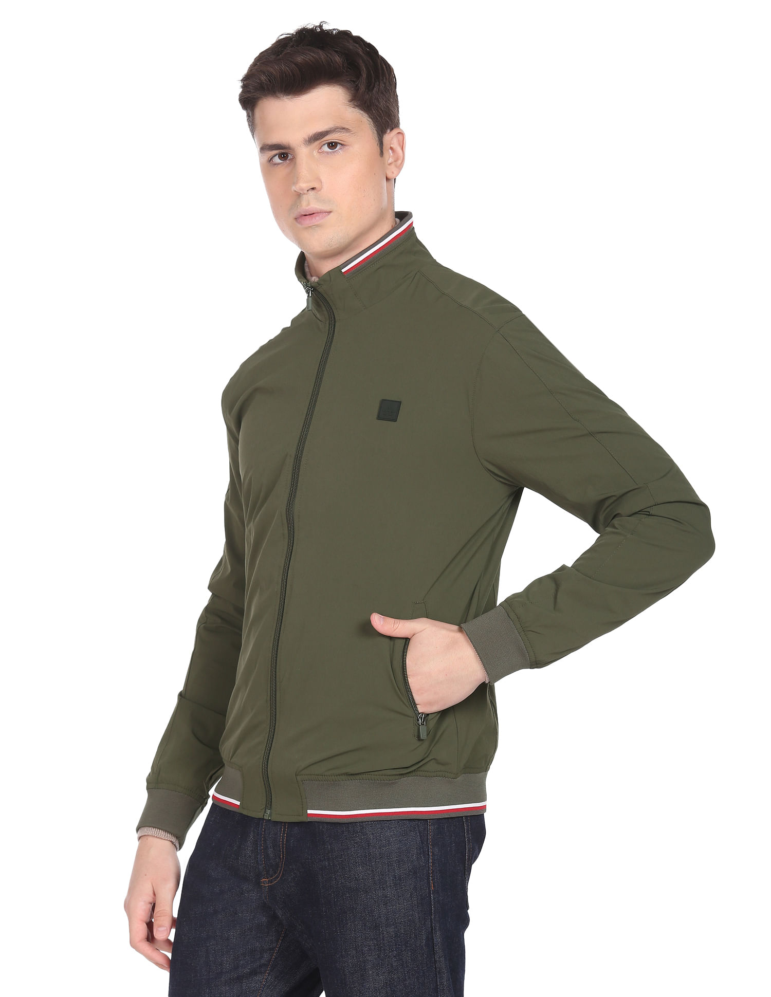 Buy Arrow Sports Men Olive Solid High Neck Casual Jacket NNNOW