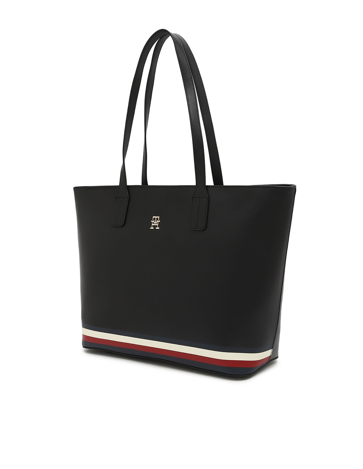 Tommy Hilfiger Printed Black PU Totes