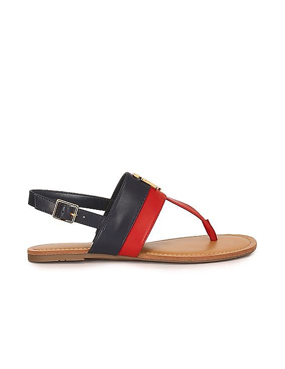 Buy Tommy Hilfiger Women Red And Black Colour Block T Strap