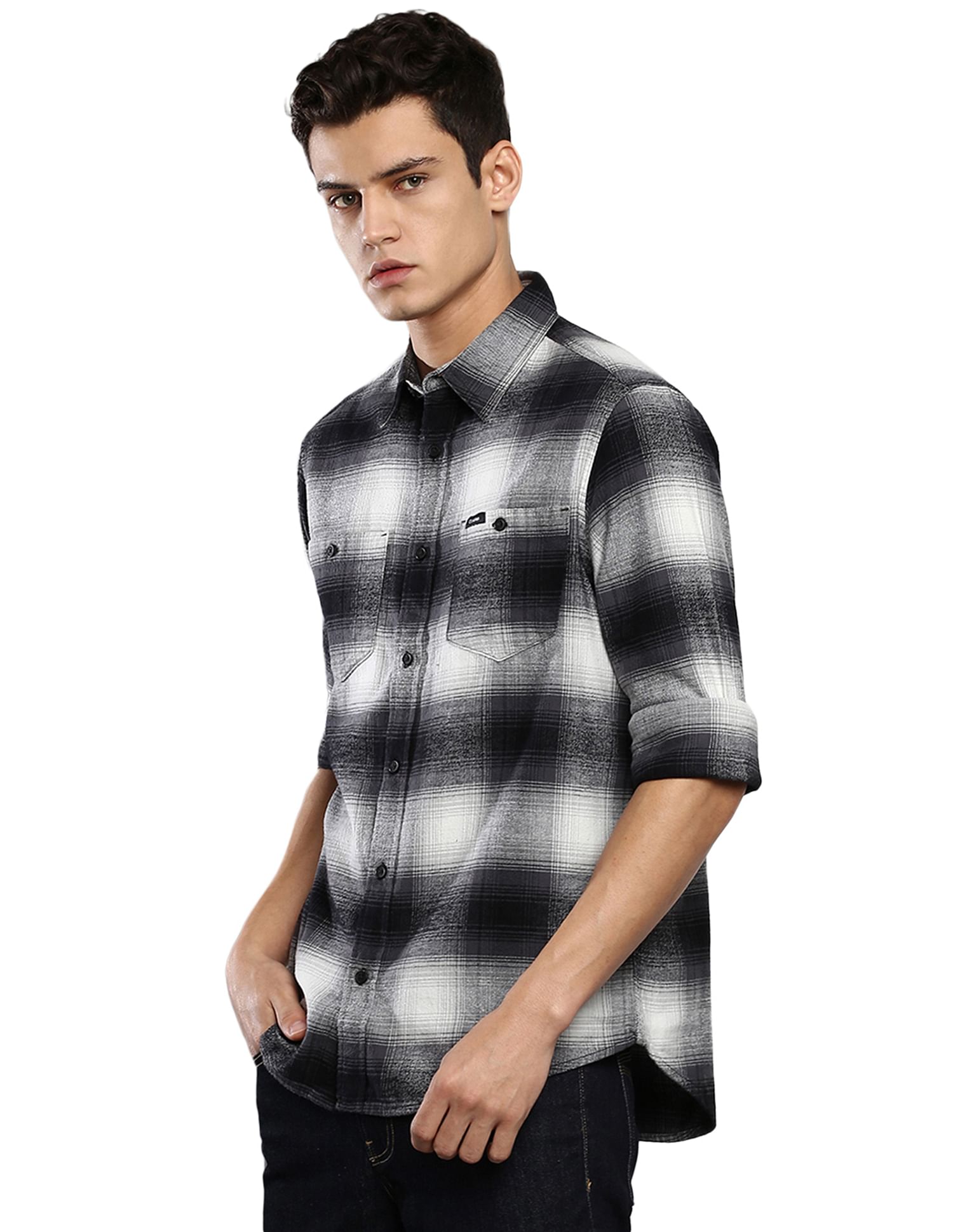 Calvin Klein Men Black Iconic Tartan Check Flannel Casual Shirt