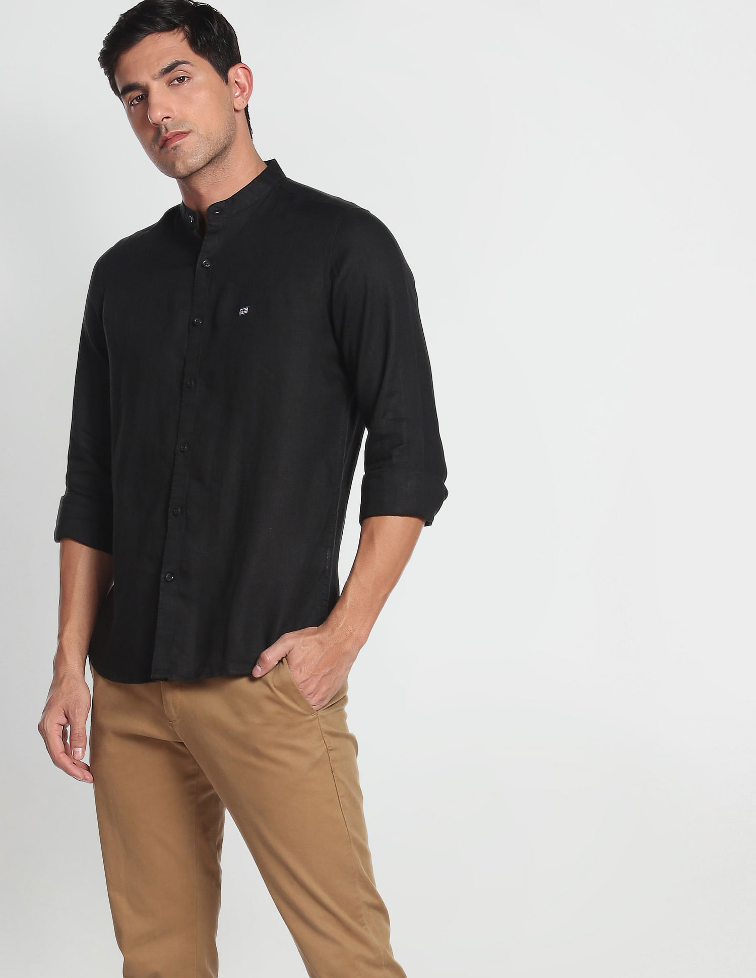 Buy Arrow Sports Mandarin Collar Solid Shirt - NNNOW.com