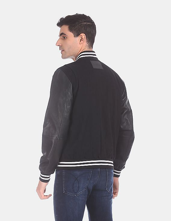 Calvin Klein Men's Mixed Media Varsity Jacket Black IMPORTED FROM USA  (Small) : : Clothing & Accessories