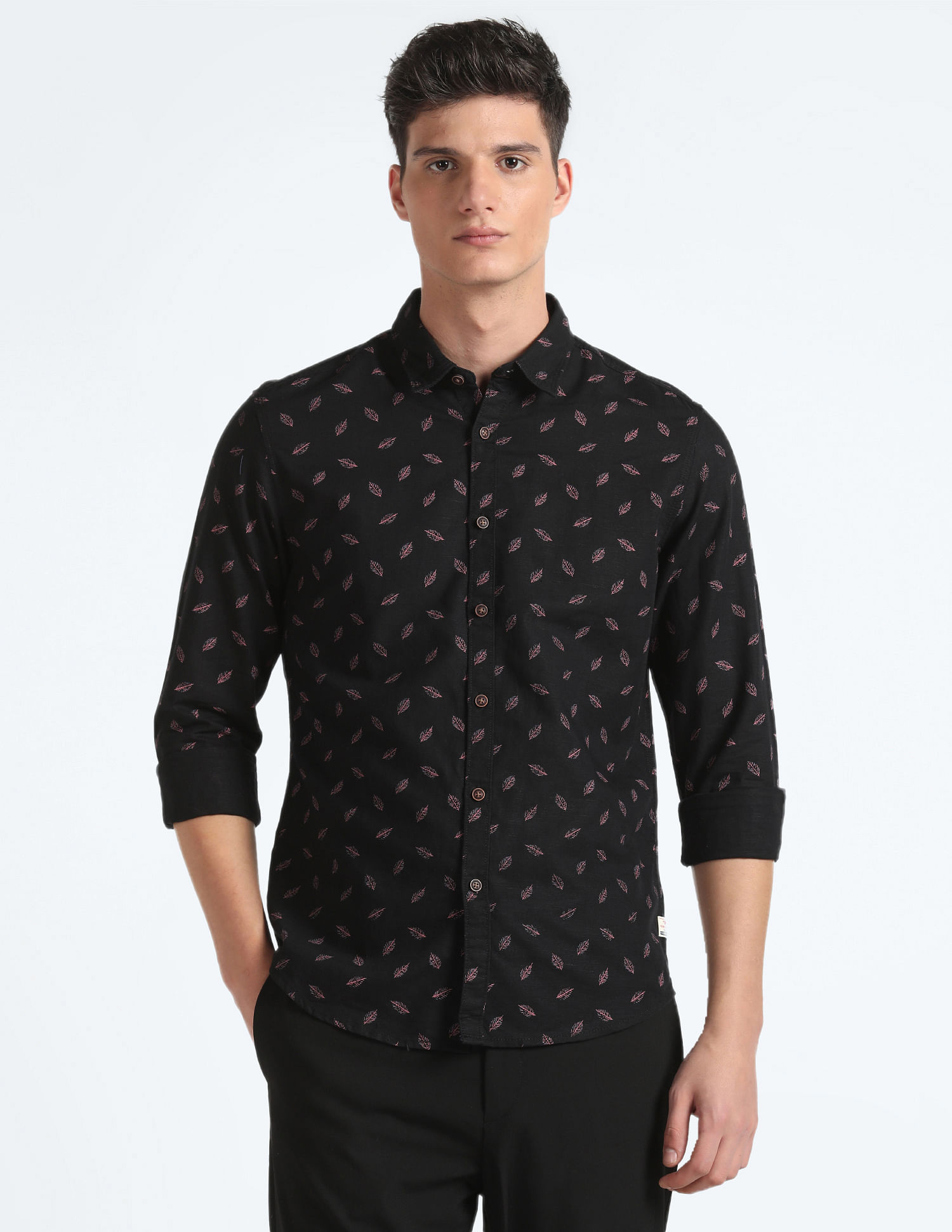 Flying Machine Spread Collar Tropical Print Shirt