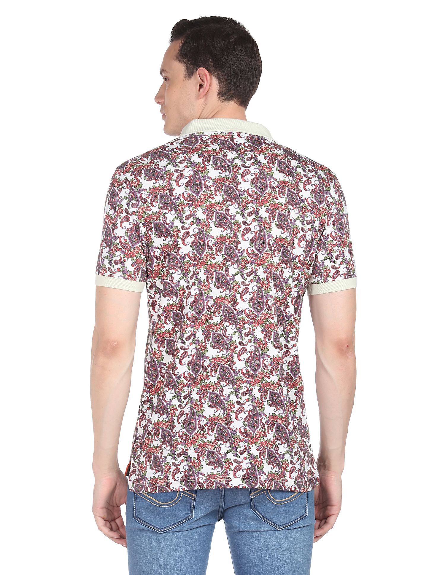 AD by Arvind Modern Floral Print Polo Shirt