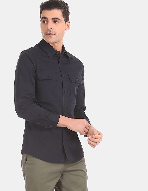 Buy Calvin Klein Men Navy Slim Fit Solid Casual Shirt