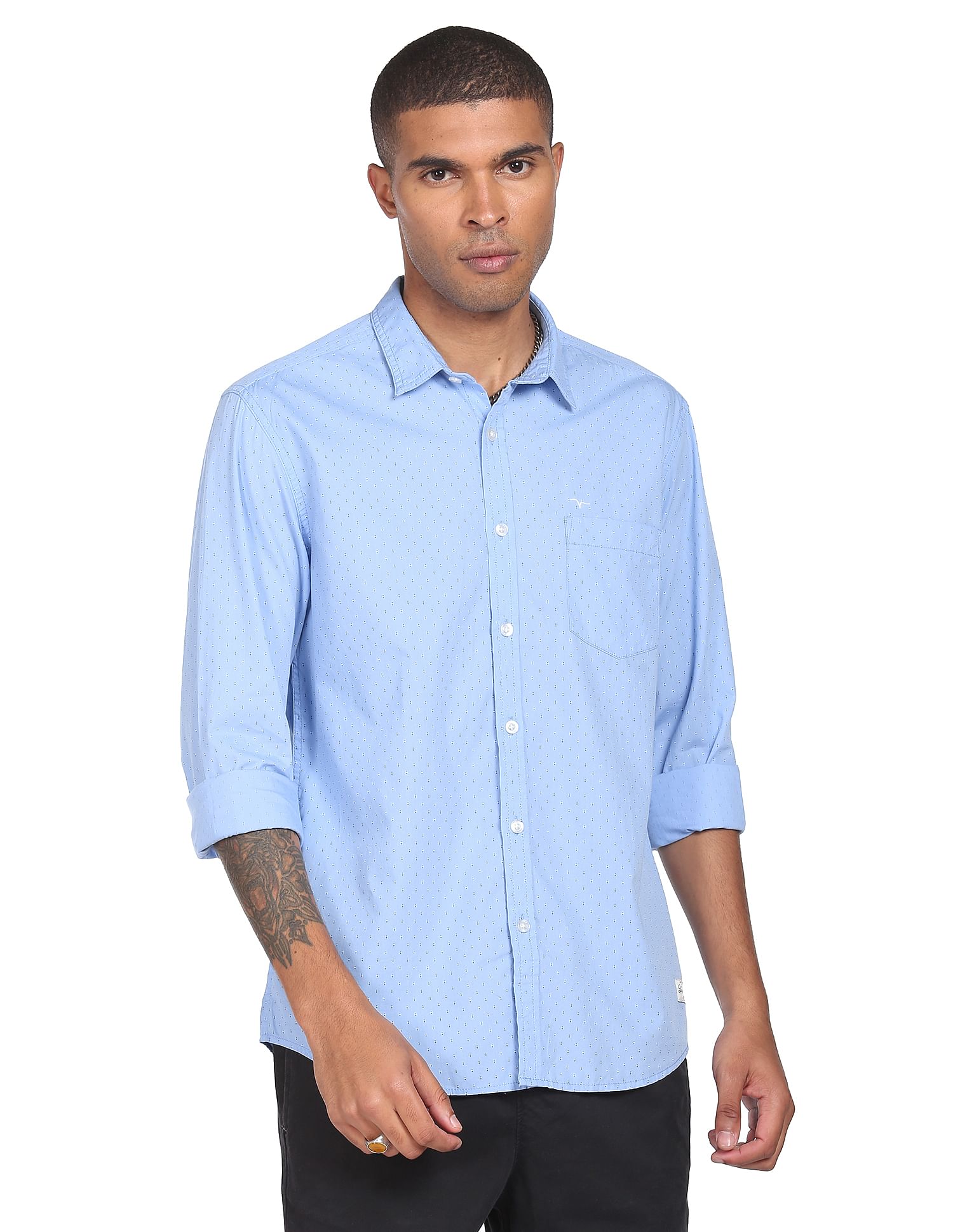 Flying Machine Barrel Cuff Geometric Print Shirt