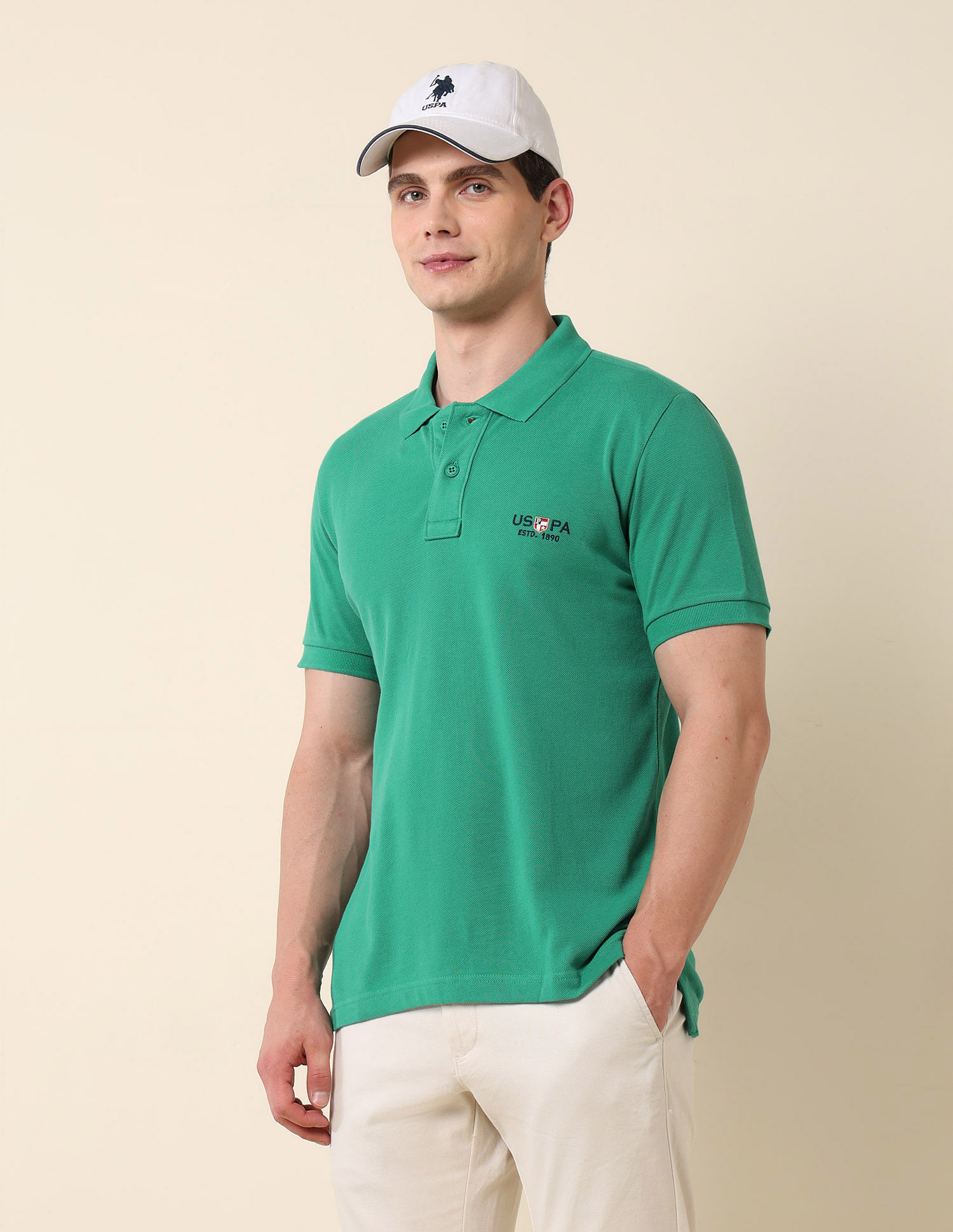 U.S. Polo Assn. Men Teal Short Sleeve Solid Pique Polo Shirt