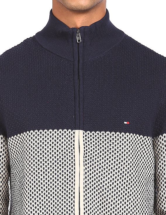 Tommy Hilfiger Men Blue Full Zipper Brand Logon Sweater