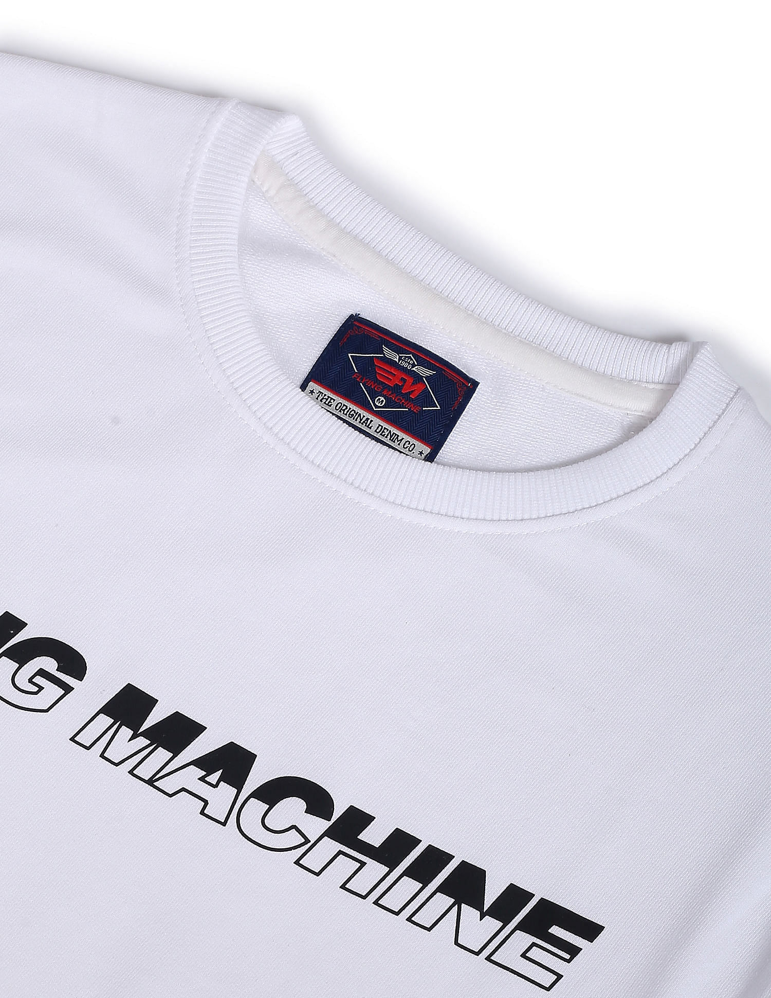 Flying Machine Ribbed Neck Brand Print Sweatshirt