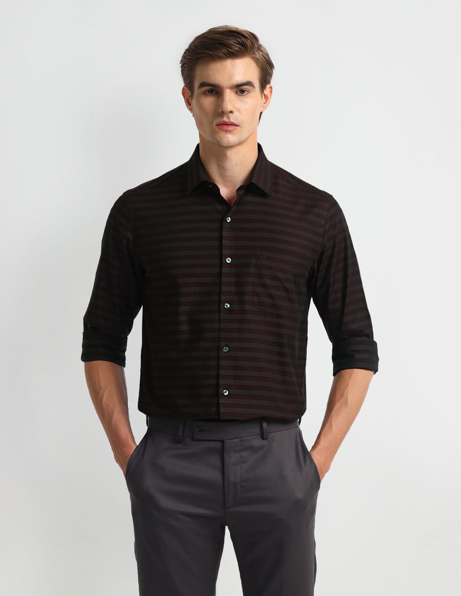 Arrow Horizontal Striped Cotton Shirt