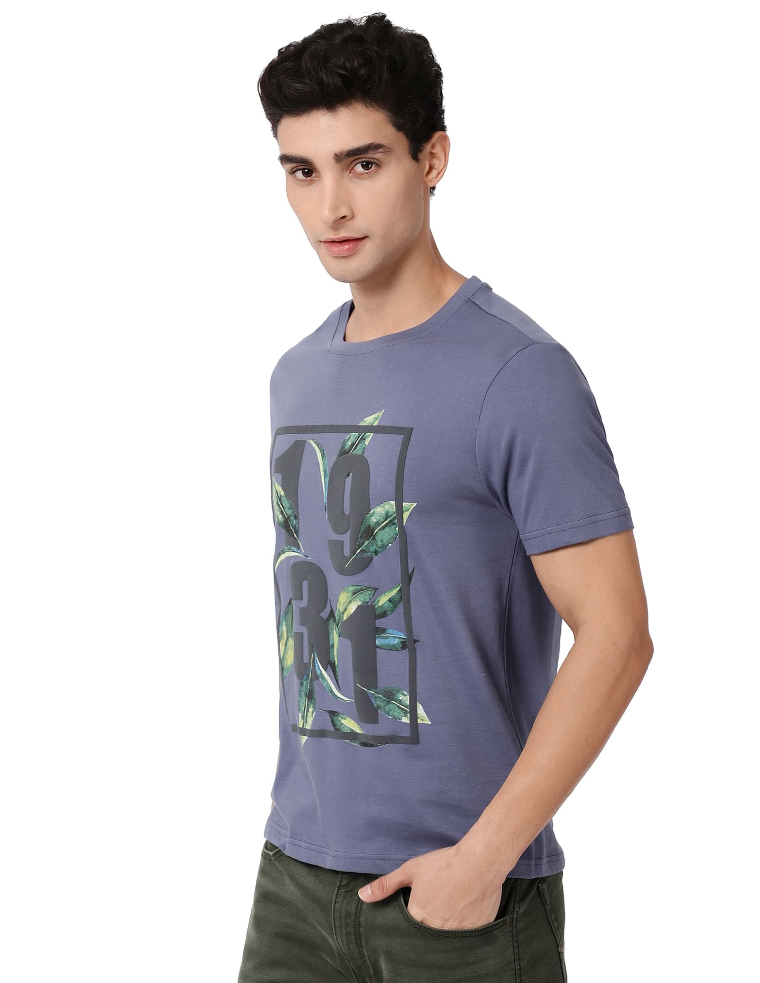 AD by Arvind Crew Neck Graphic Print Cotton T-Shirt