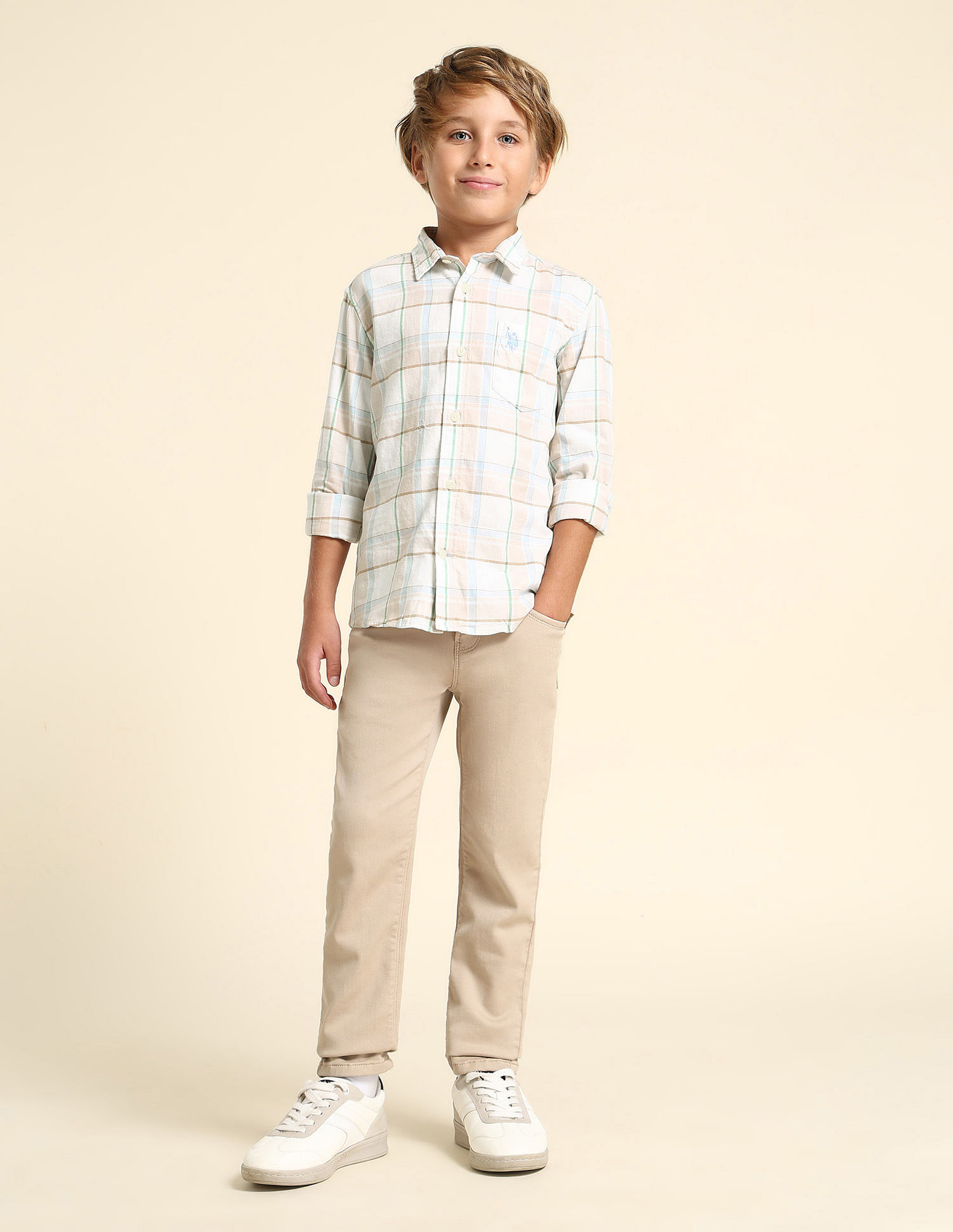 U.S. Polo Assn. Kids Boys Grid Tattersall Checked Regular Fit Shirt