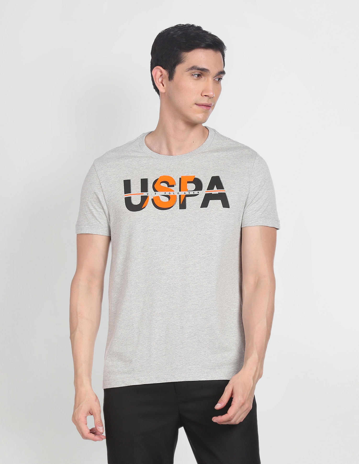 U.S. Polo Assn. Denim Co. Crew Neck Brand Print Heathered T-Shirt