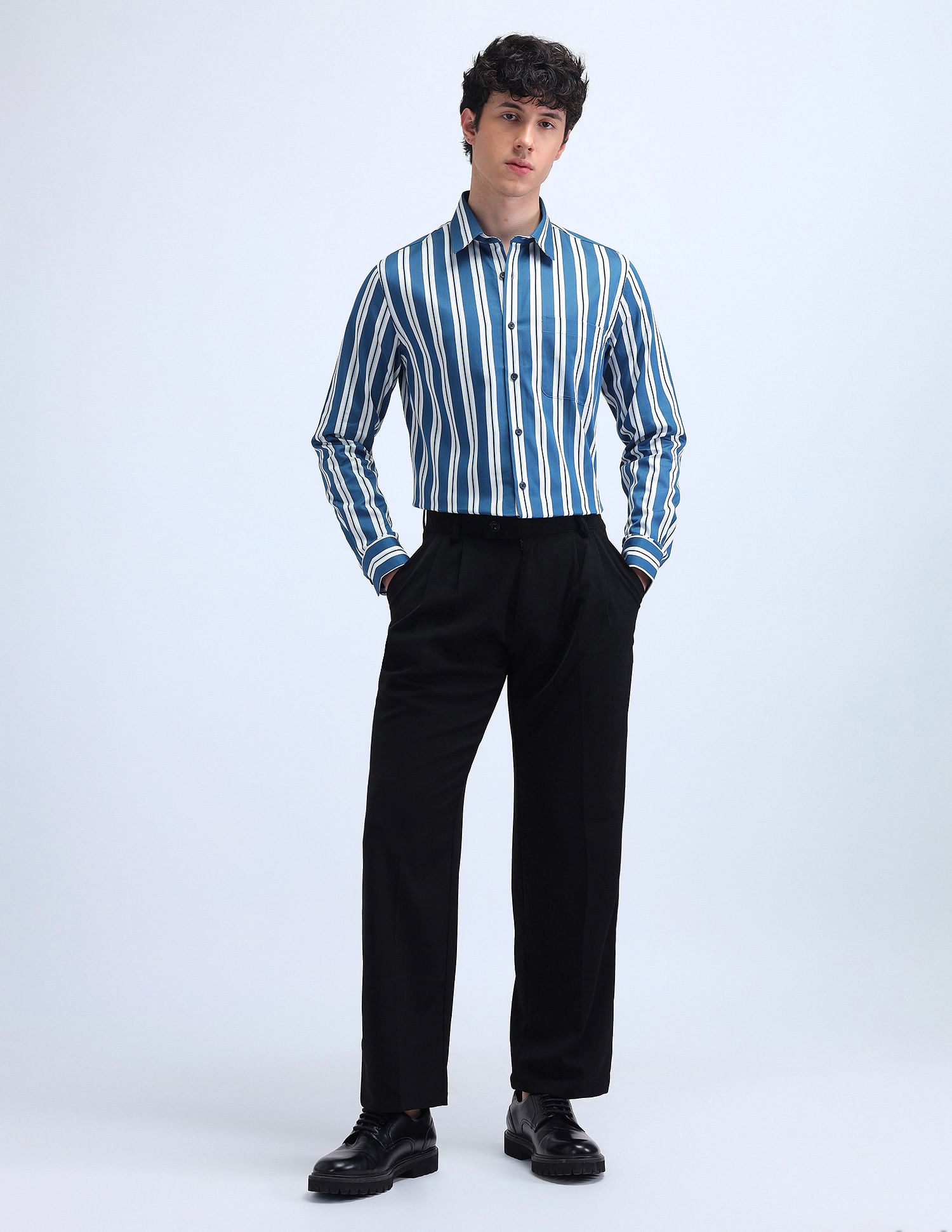 Flying Machine Vertical Striped Satin Shirt