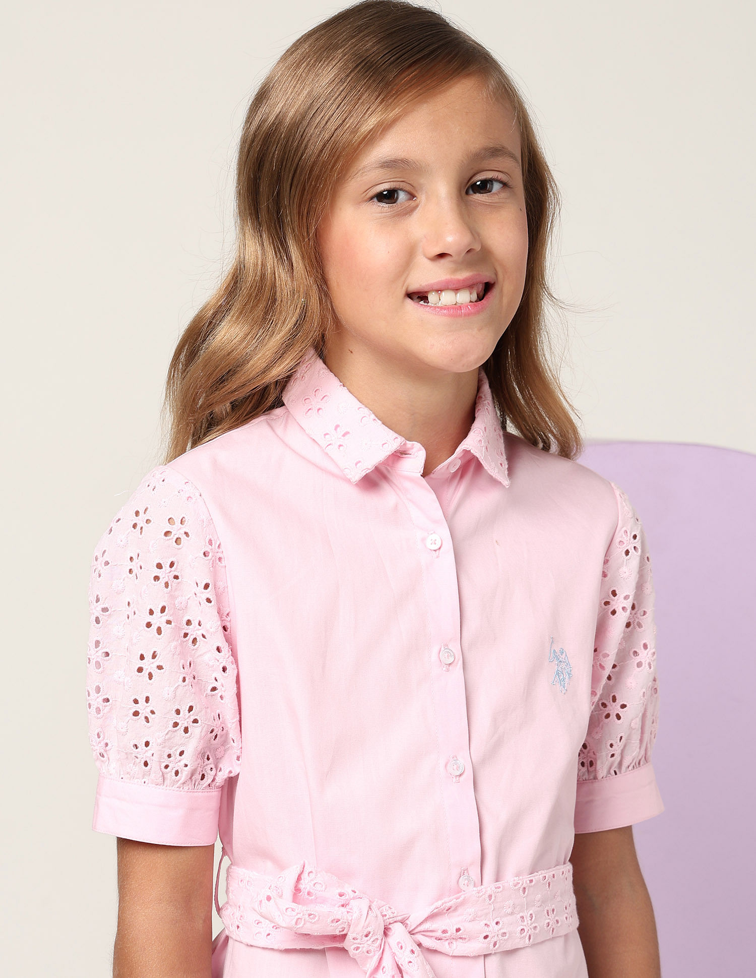 U.S. Polo Assn. Kids Girls Schiffli Shirt Dress