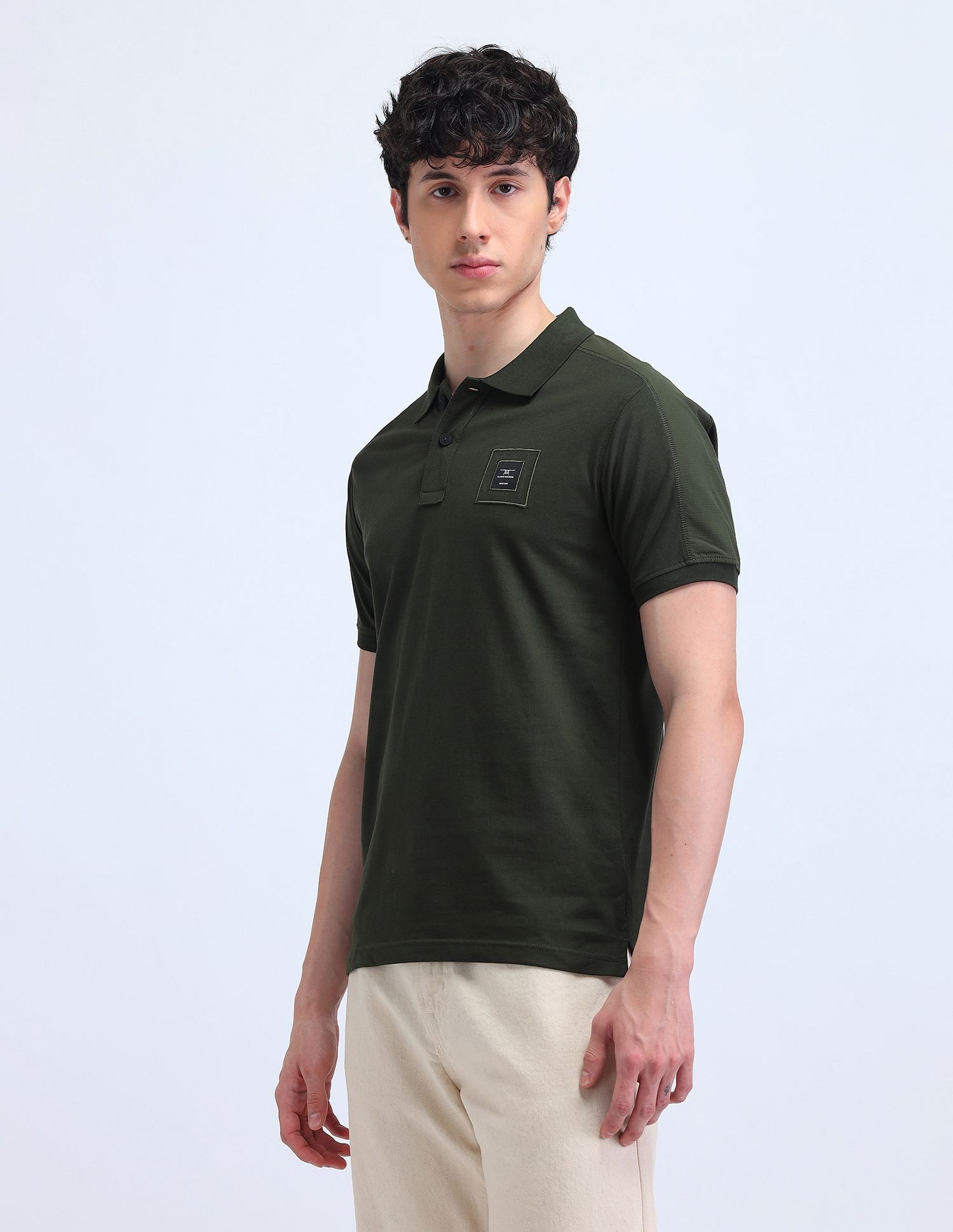 Flying Machine Solid Cotton Polo Shirt