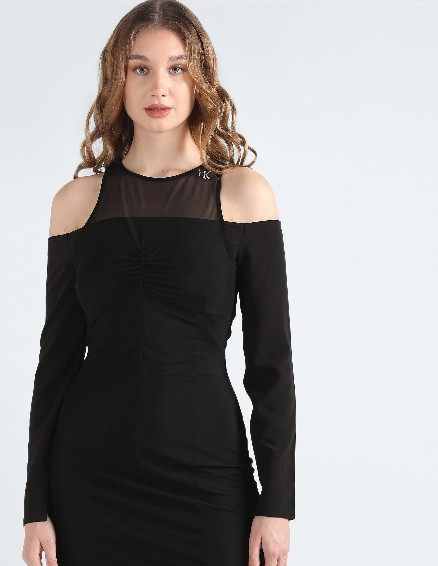 Calvin klein black cold shoulder best sale dress