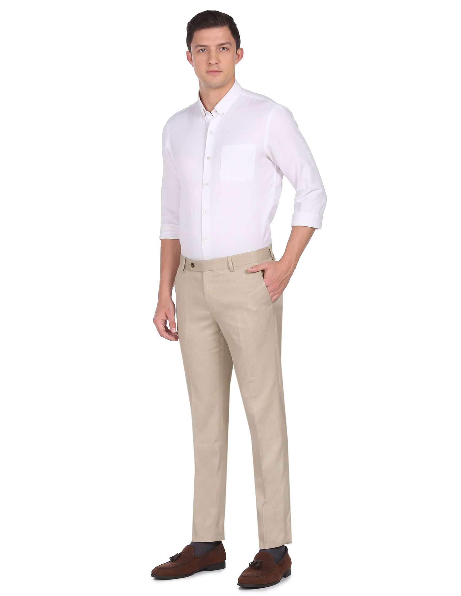 Buy Arrow Hudson Tailored Fit Solid Trousers - NNNOW.com