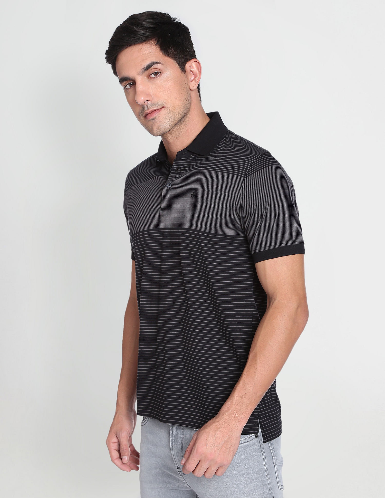 Arrow Horizontal Striped Mercerised Cotton Polo Shirt