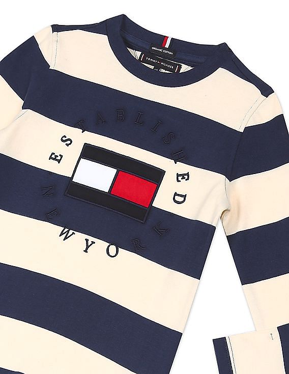 Buy Tommy Hilfiger Kids Boys Off White And Navy Long Sleeve