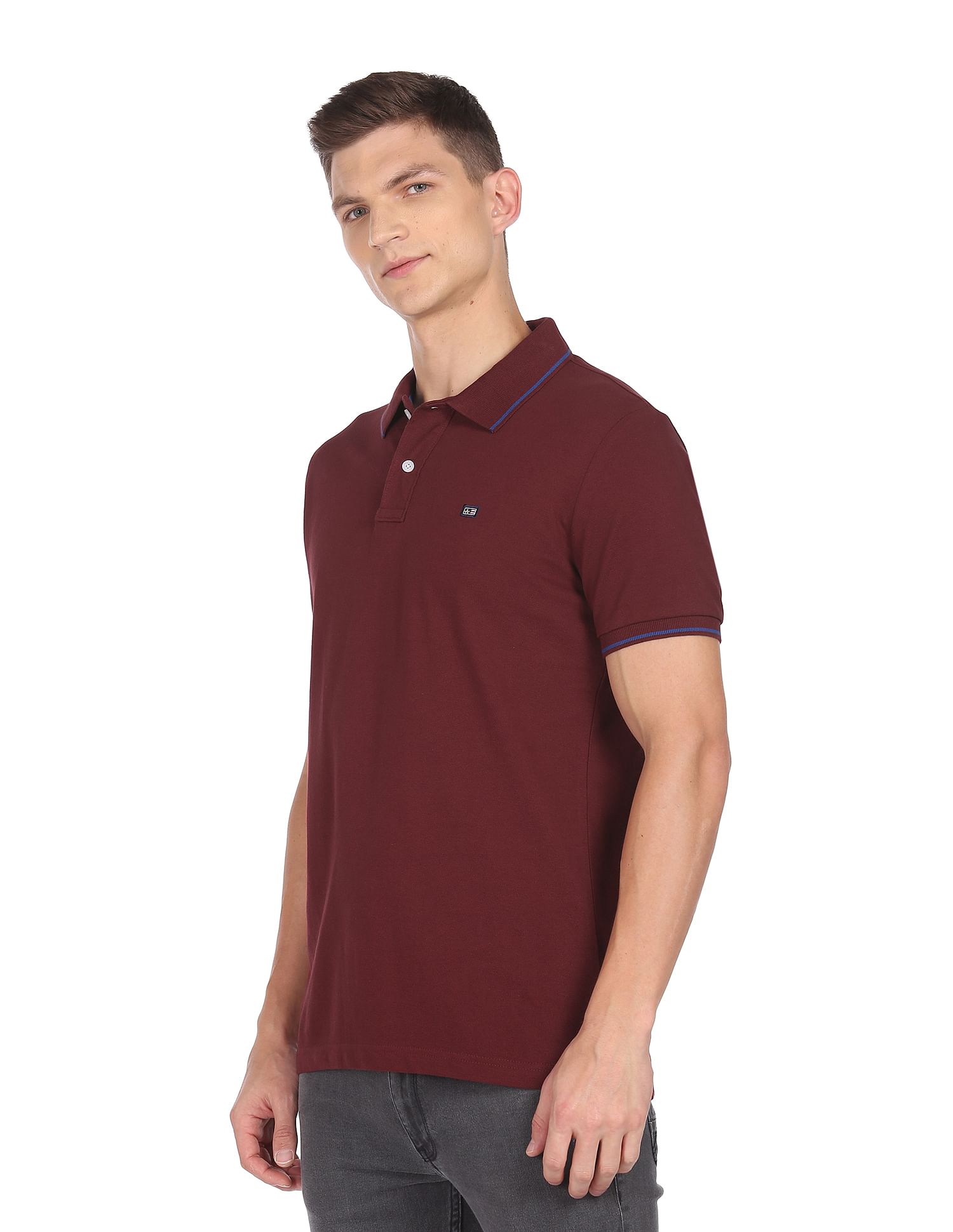 Arrow Sports Striped Collar Solid Cotton Polo Shirt