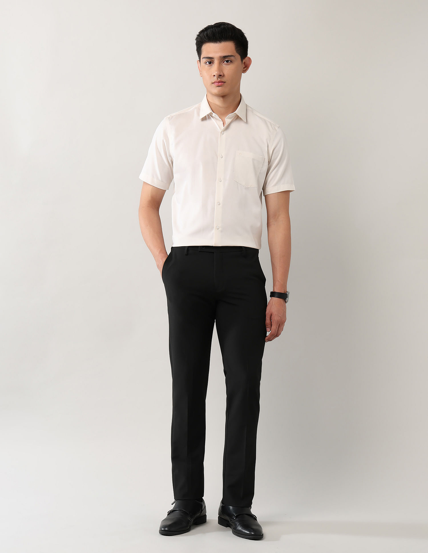 Arrow Mid Rise Solid Polyester Trousers