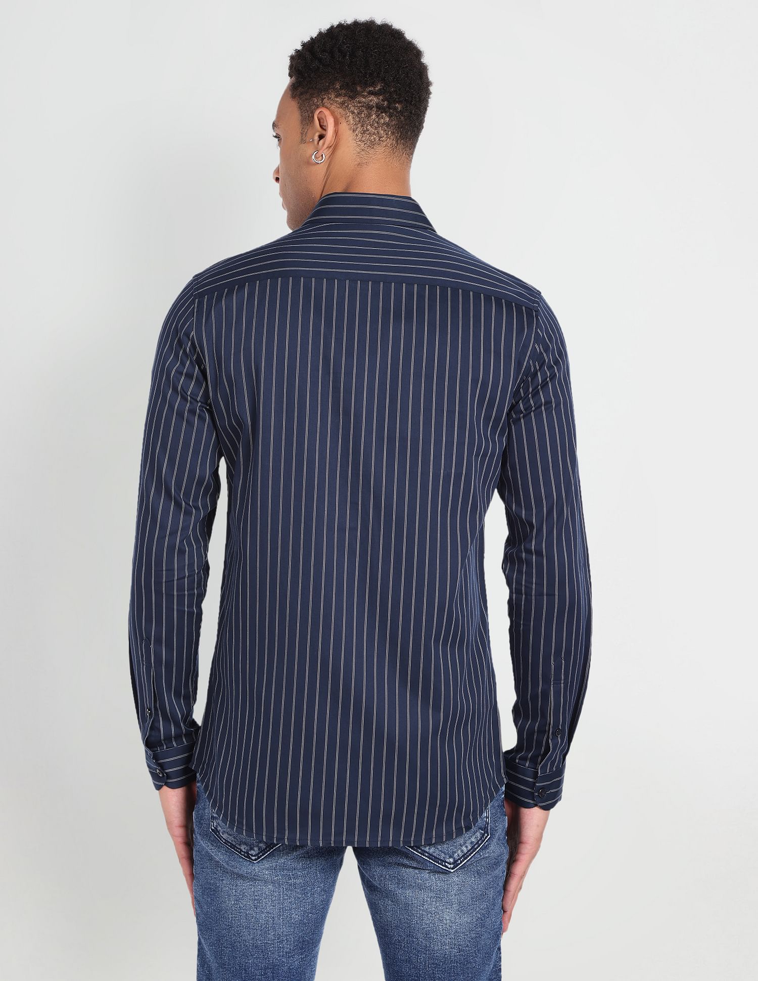 Flying Machine Cotton Sateen Vertical Stripe Shirt