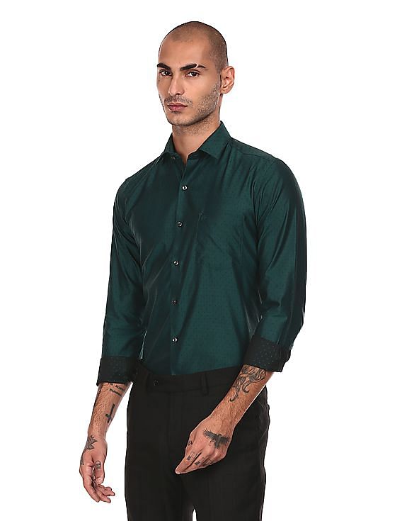 Buy Arrow Men Dark Green Slim Fit Patterned Formal Shirt - NNNOW.com