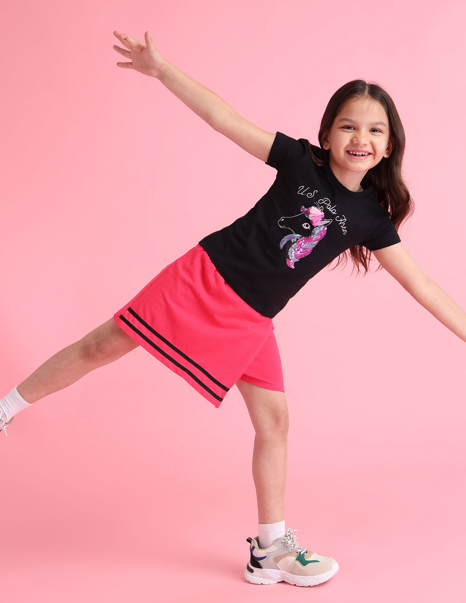 U.S. Polo Assn. Kids Girls Embellished Crew Neck T-Shirt