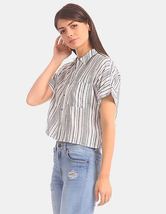 Monochrome Vertical Stripes Striped Short Sleeve Alternative Print Collar  Dress Urban Retro