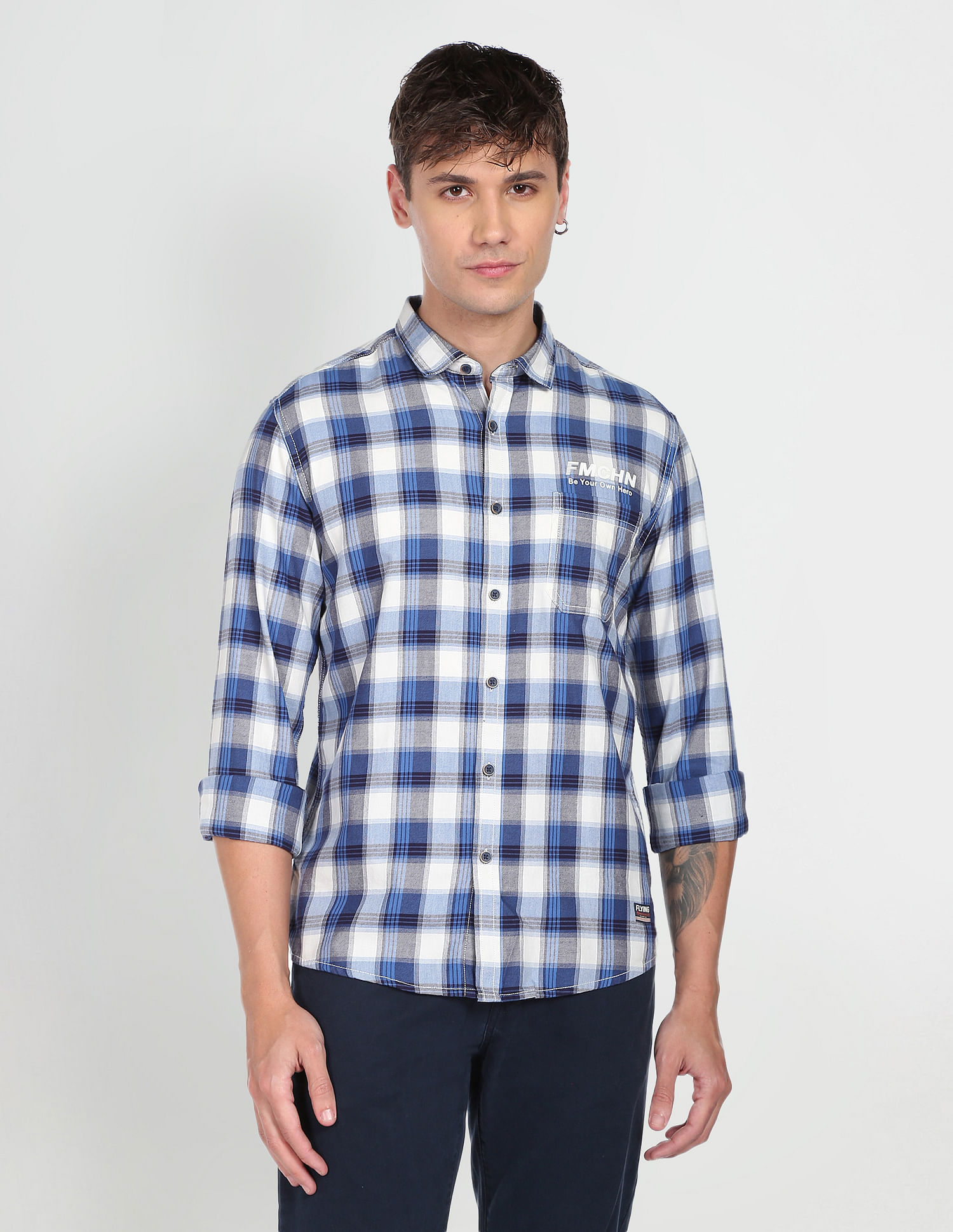 Flying Machine Twill Tartan Check Cotton Casual Shirt
