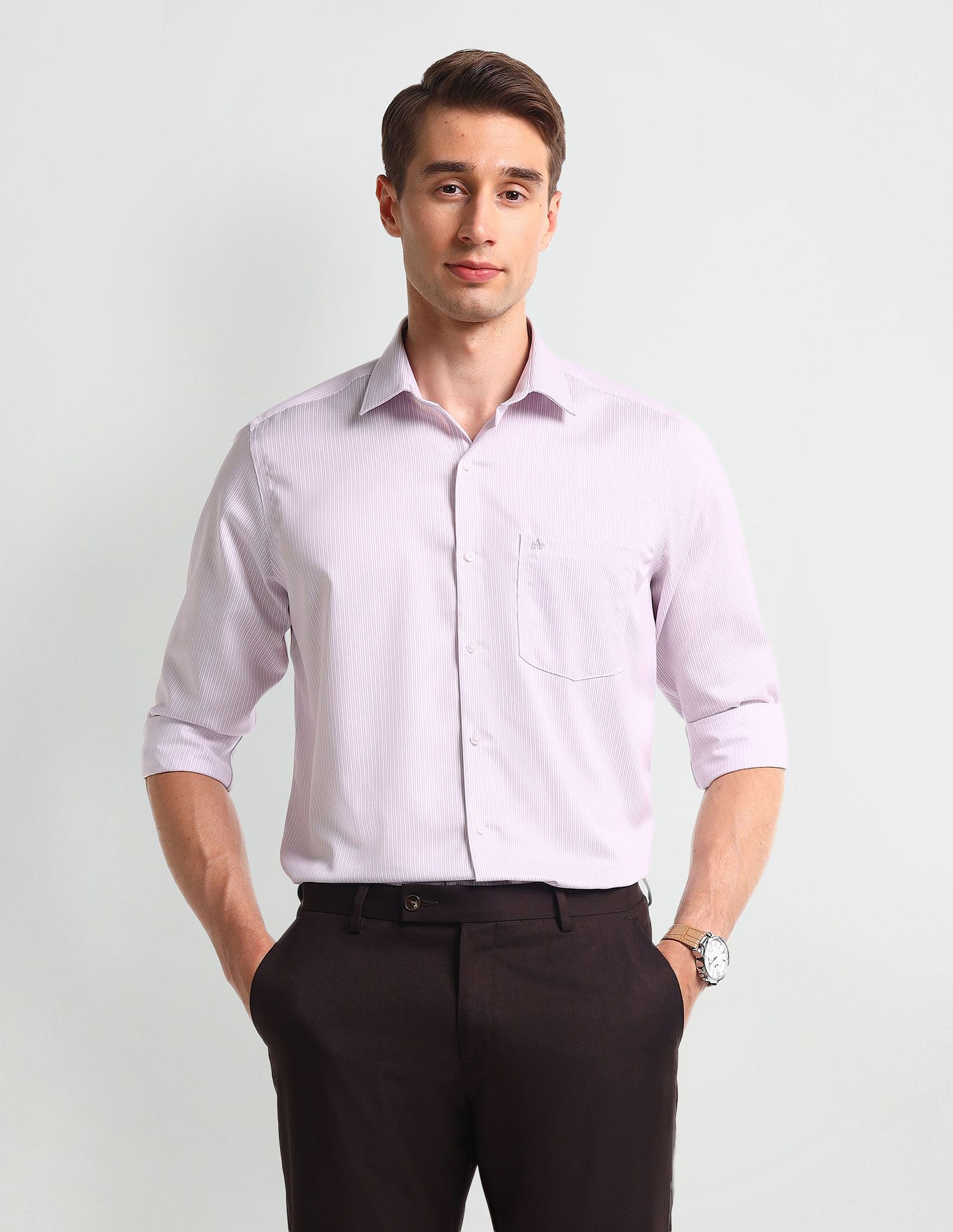 Arrow Cutaway Collar Vertical Stripes Shirt