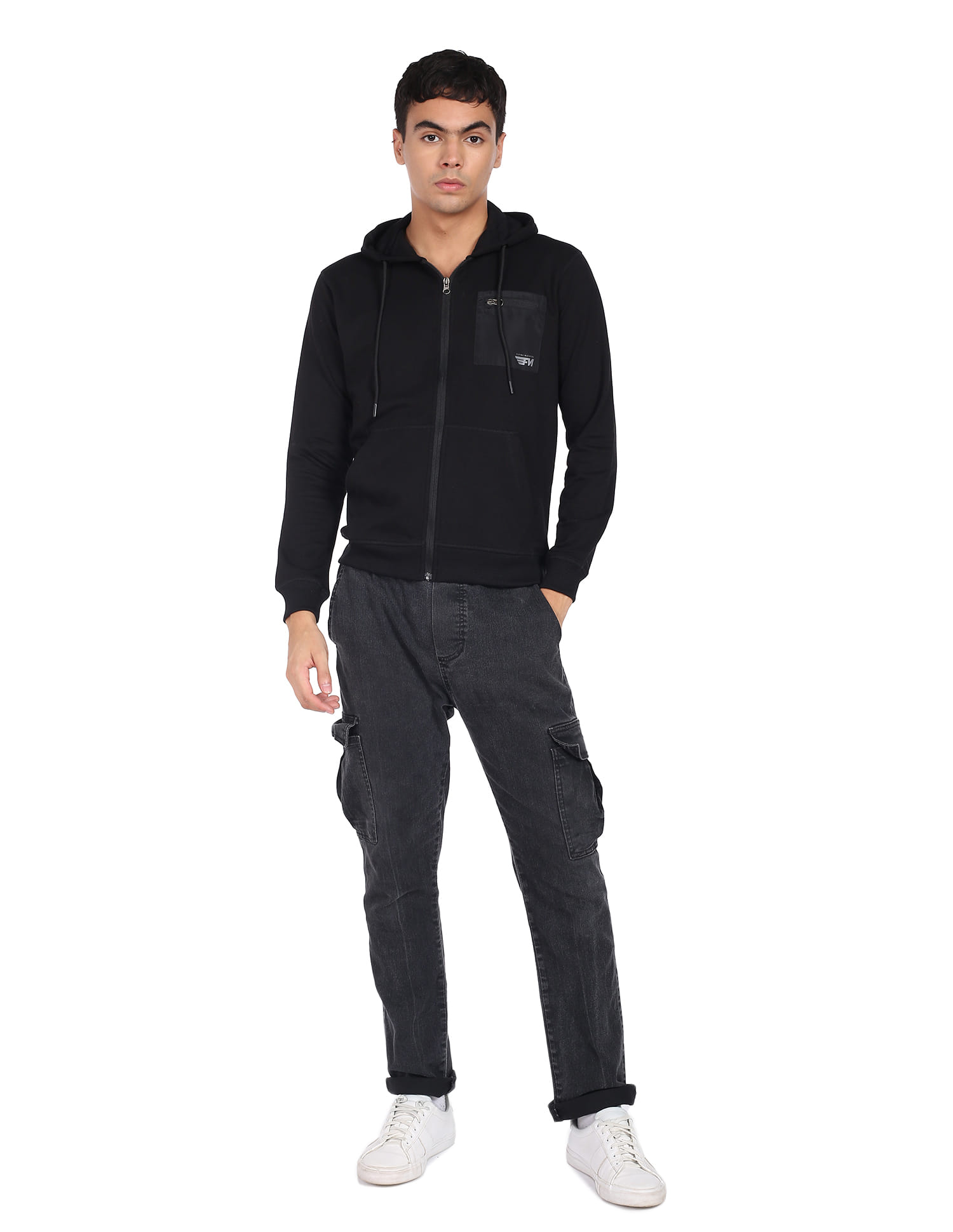 Buy Flying Machine Zip Up Solid Hooded Sweatshirt - NNNOW.com