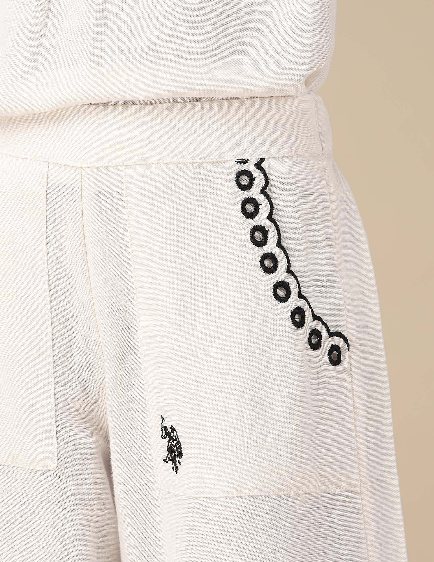 U.S. Polo Assn. Kids Girls Wide Leg Embroidered Trousers