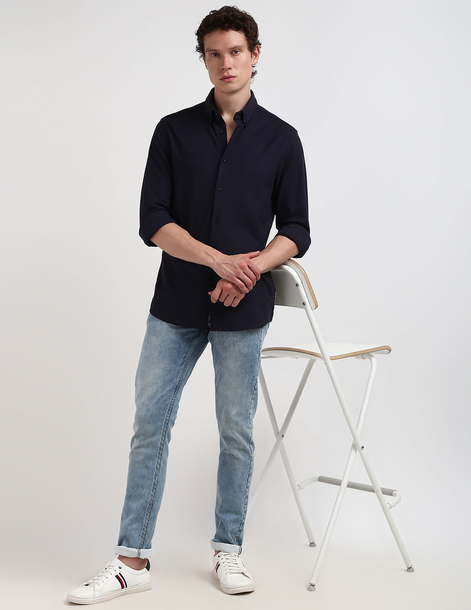 Calvin Klein Pique Jersey Button Down Collar Shirt