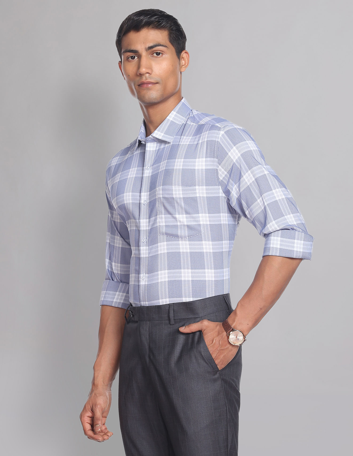 Buy Parx Dark Blue Slim Fit Check Shirt for Mens Online  Tata CLiQ