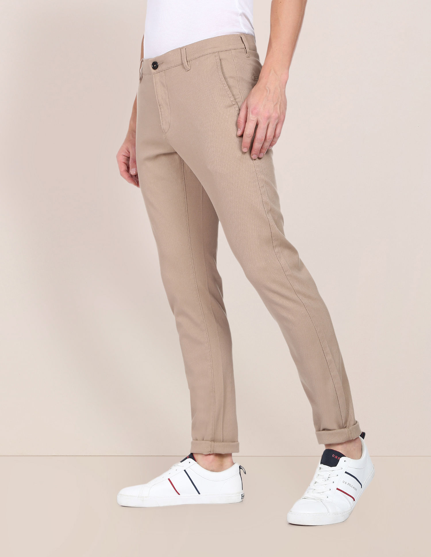 U.S. Polo Assn. Mid Rise Solid Austin Trim Fit Casual Trousers