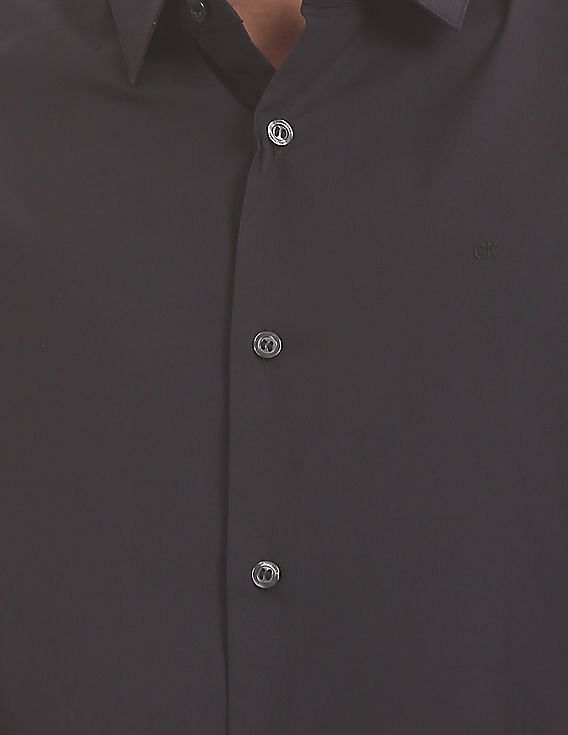 Calvin Klein Men Black Slim Fit Long Sleeve Cotton Stretch Casual Shirt