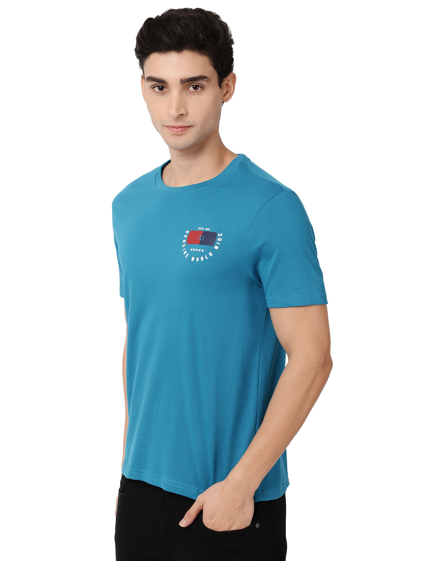 AD by Arvind Crew Neck Solid Cotton T-Shirt