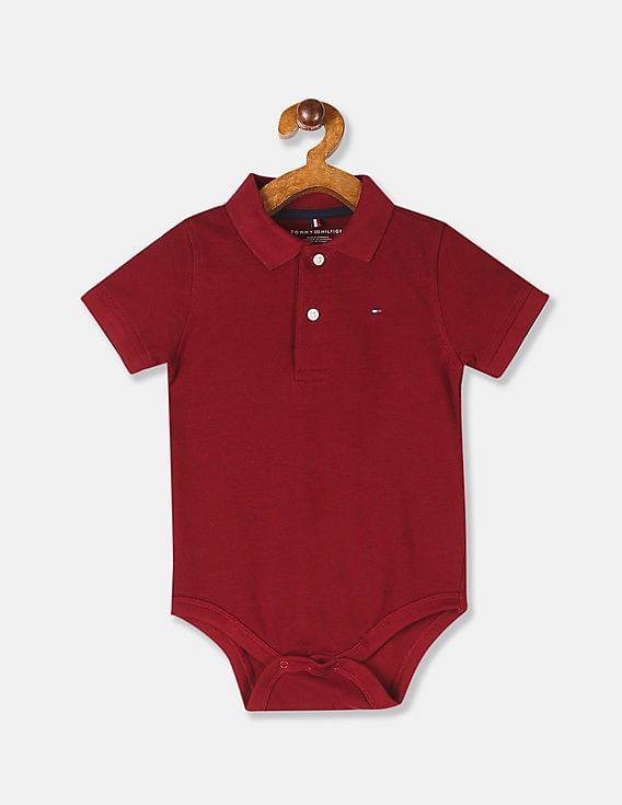 Buy Tommy Hilfiger Kids Boys Red Polo Collar Solid Bodysuit