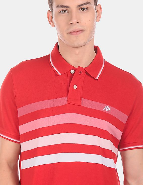 Aeropostale Men Red Short Sleeve Striped Pique Polo Shirt