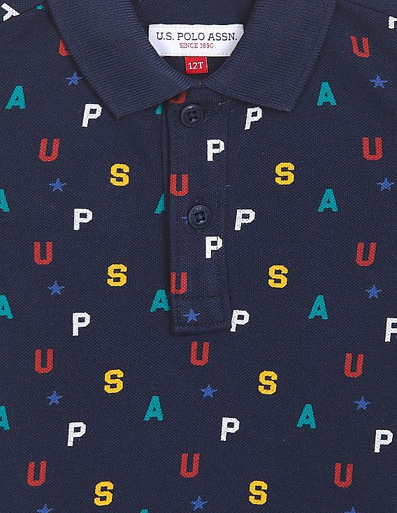 U.S. Polo Assn. Kids Ribbed Collar All Over Print Polo Shirt