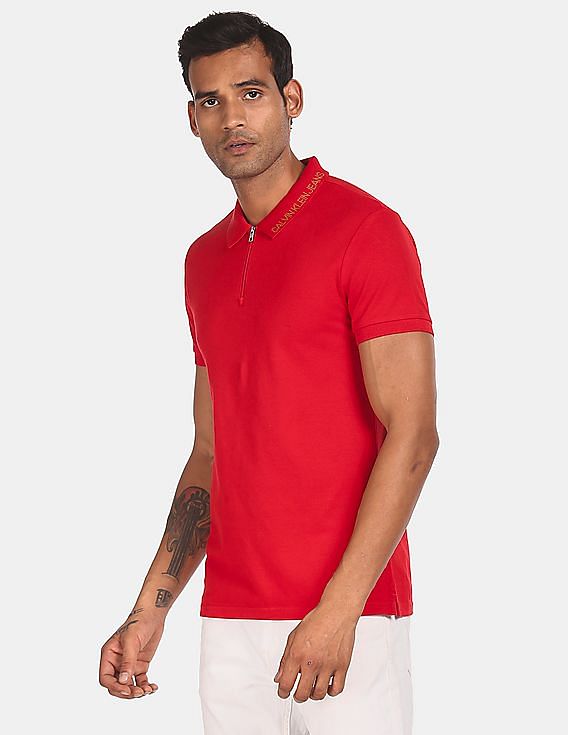 Red zip up shirt sale