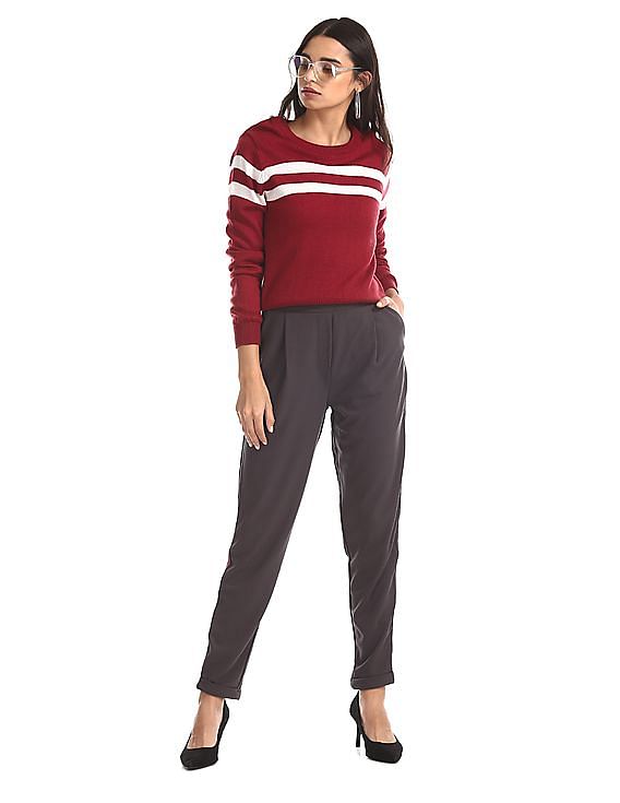 Aeropostale Red Crew Neck Striped Sweater