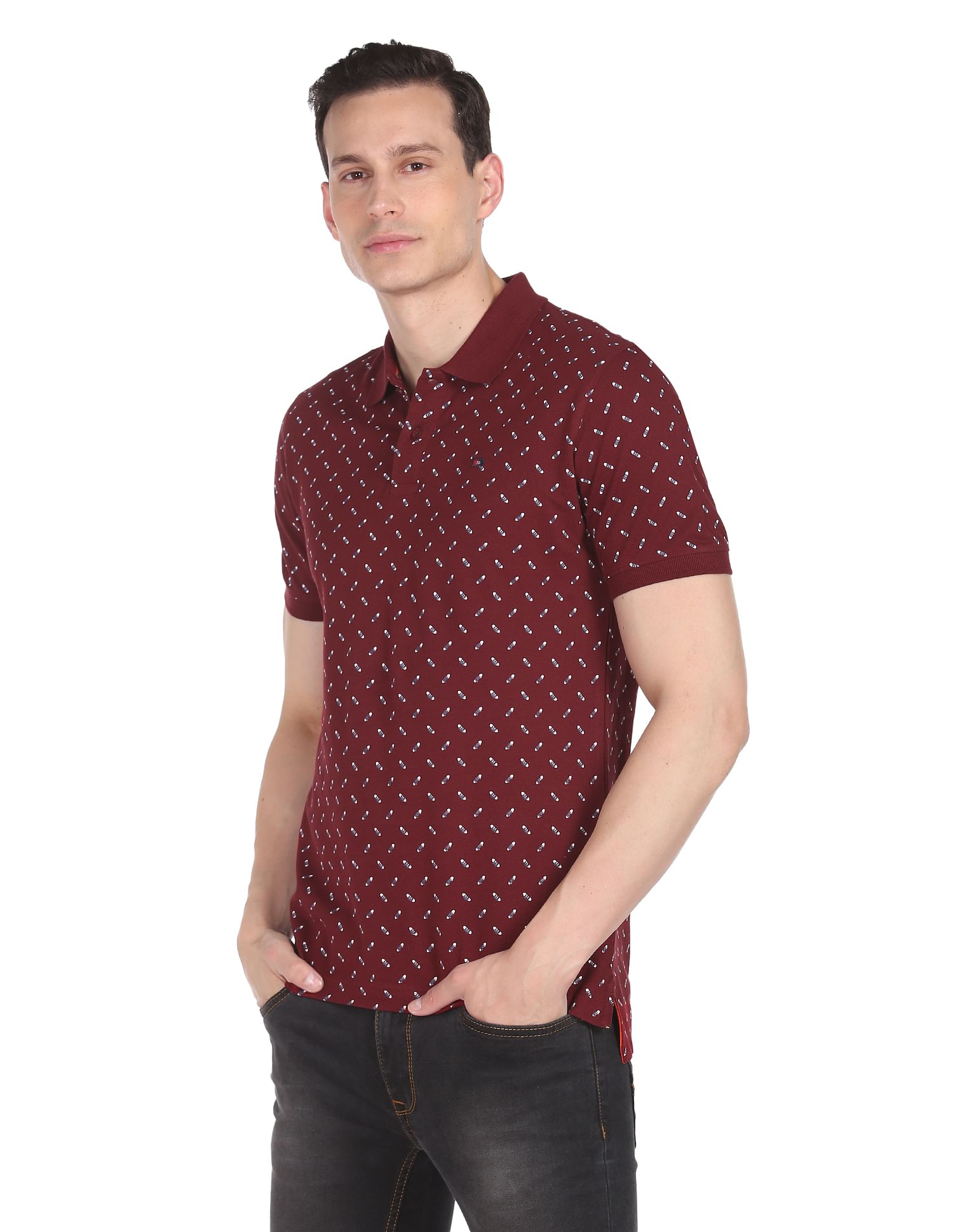 AD by Arvind Cotton Abstract Print Polo Shirt