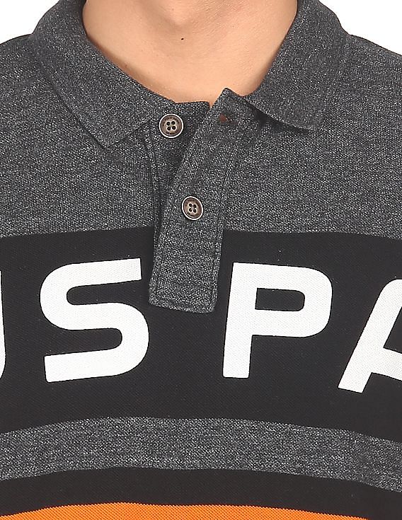 U.S. Polo Assn. Denim Co. Ribbed Collar Brand Print Polo Shirt
